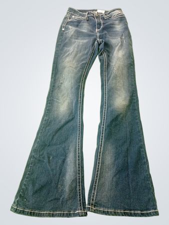 Blue Flare Jeans with White Stitching