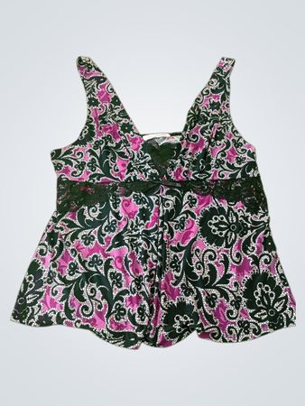 Top en camisole à lacets floraux noirs et roses pour femmes Linea Donatella