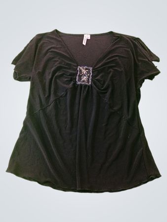 Susan Lawrence Black Embellished V-Neck Top