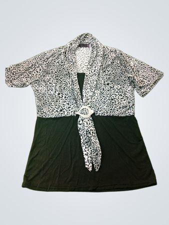 Women's Black and White Leopard Print Top with Embellishment