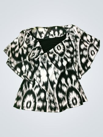 Jennie & Marlis Black and White Ikat Print Blouse