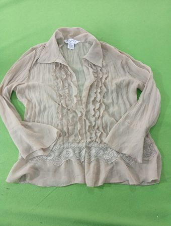 Allison Taylor Women's Beige Ruffle Lace Blouse