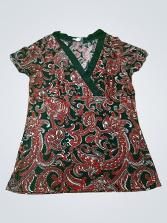 CKW Crew Knit Wear Paisley Print V-Neck Top