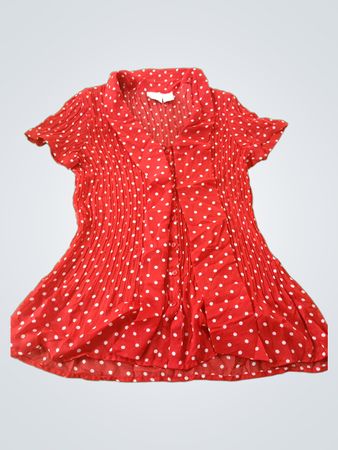 Chemise boutonnée à manches courtes plissée à pois rouges BMOSS