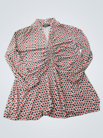 ALFANI Women's Geometric Print Ruched V-Neck Long Sleeve Top