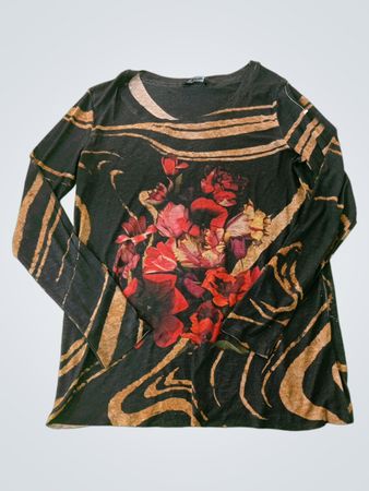 ALISON SHER Damen Langarm Blümchen Tigerdruck Oberteil
