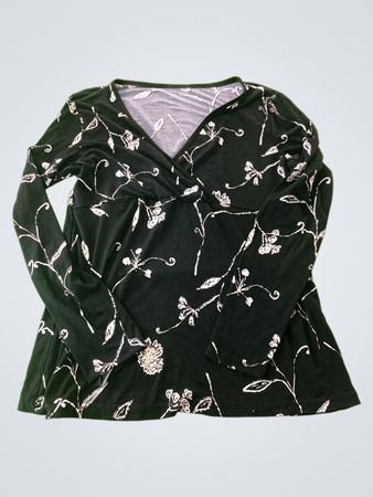Black floral print long sleeve top