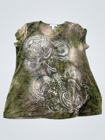 Dressbarn Women's Green Earth Tones Graphic Print T-Shirt