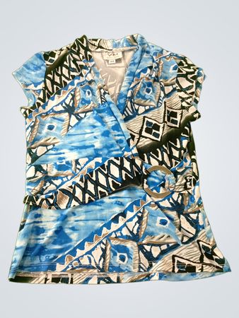 YVONNE MARIE Damen Blau Druck Wickeloberteil