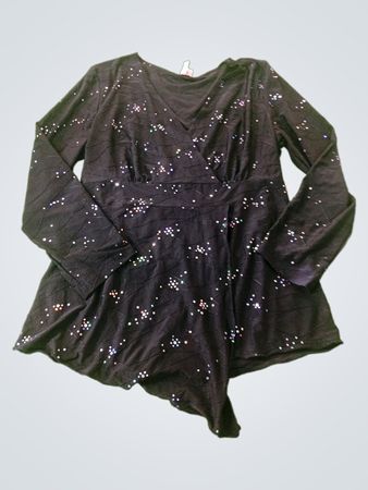 Susan Lawrence Women's Black Sparkle Embellished Long Sleeve V-Neck Wrap Top Size L