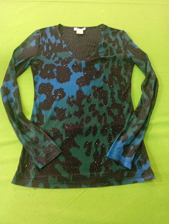 OO LALA Women's Long Sleeve Animal Print Mesh Top