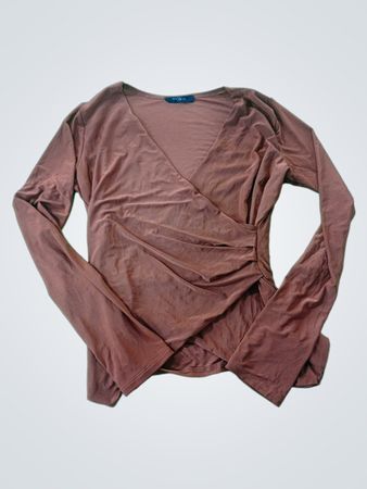 21 Saints Brown Ruched Faux Wrap Langarmtop