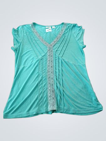 Tunique à col en V en dentelle teintée teal pour femmes CATO, taille M