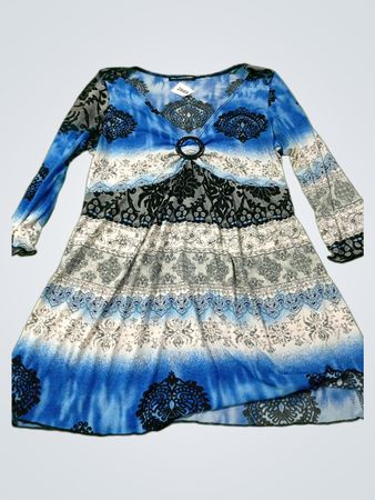 Saint Tropez West Blue Tie Dye Print Tunic Top with Black Detail