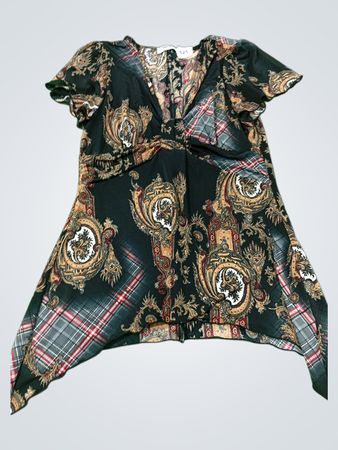TERRA NOSTRA FEMME Top with Paisley and Plaid Print