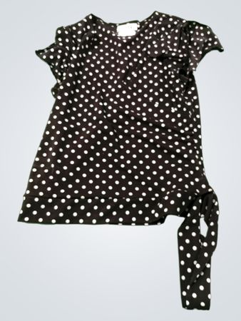 A. BYER Black and White Polka Dot Top with Tie Detail