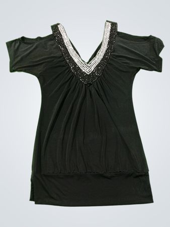 Addictive Black Cold Shoulder Embellished V-Neck Top