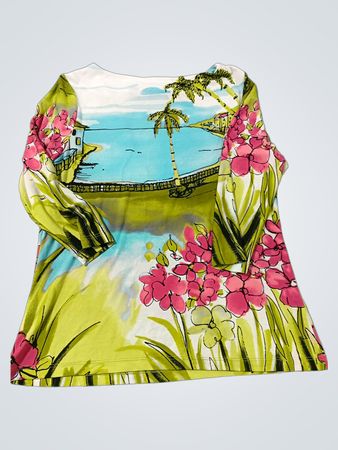 Investments Petites Women's Tropical Print Long Sleeve Top