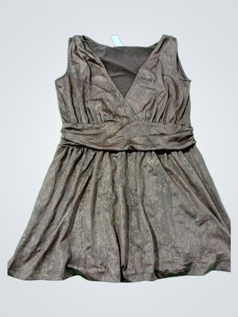 Brown Sleeveless V-Neck Dress with Ruched Waist