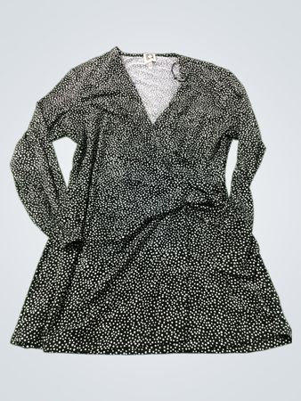Anne Klein Women's Black & White Polka Dot Long Sleeve Wrap Dress