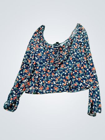 Navy Blumendruck Langarm-Crop-Top