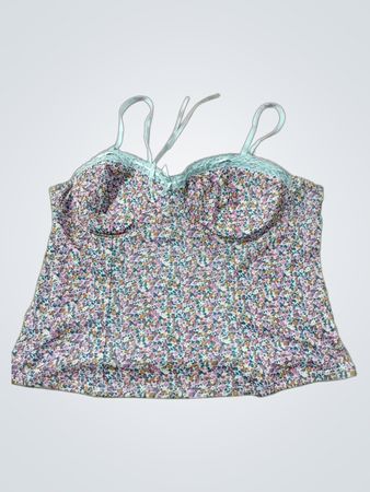 Top corset à imprimé floral avec bretelles bleues