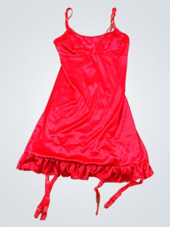 Rote Slip mit Strapsen und Rüschensaum