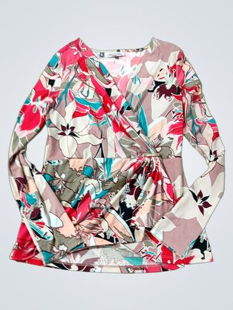 Jennifer Lopez Floral Print Long-Sleeve Wrap Top