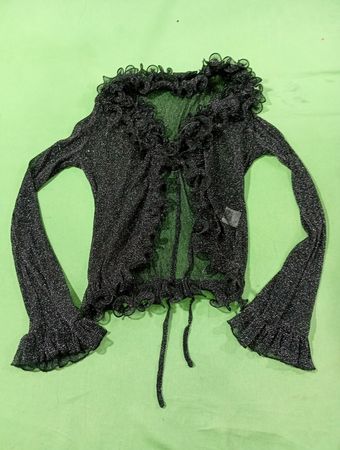 Cardigan transparent noir à volants