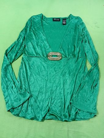 New York & Company Damen grüne Acetatbluse