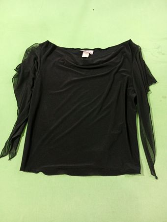 Black Cowl Neck Top with Sheer Flutter Sleeves