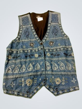 Stefano Basics Blue Denim Embroidered Vest