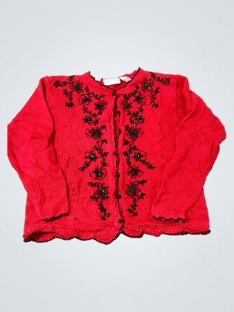 CAROLYN TAYLOR PETITE Red Beaded Cardigan
