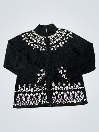 Erika Black White bestickter Zip-Up-Pullover