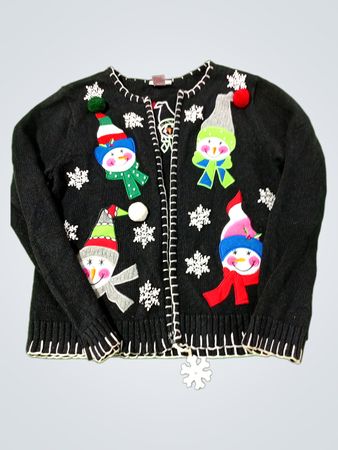 Crystal-Kobe Schwarzer Schneemann Hässlicher Weihnachtspullover
