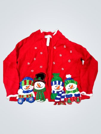 Tiara International Christmas Collection Red Snowman Cardigan