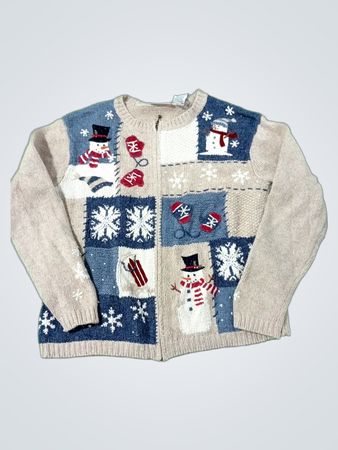 Croft & Barrow Schneemann Patchwork Zip-Up Sweater