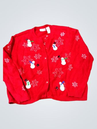 Croft & Barrow Petite Roter Schneemann & Schneeflocke Weihnachts-Cardigan