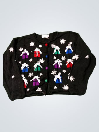 Mandal Bay Black Christmas Gift and Snowflake Cardigan