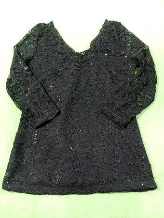 Schwarzes Spitzen-Pailletten-Top mit V-Ausschnitt