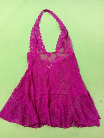 Pink Lace Halter Babydoll Dress