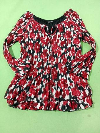 Blouse plissée à imprimé floral Marder rouge noir blanc
