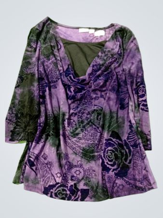 CATO Women's Purple Floral Print Long Sleeve Top