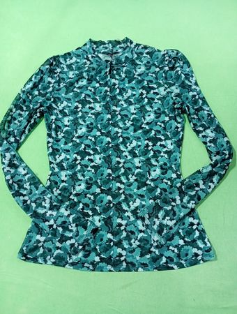 RW & CO. Damen Grüner Floralprint Netz Langarmtop