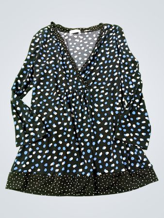 Liz & Co. Black Blue White Polka Dot Long Sleeve V-Neck Dress