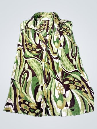 E.L.K. Designs Women's Sleeveless Pleated Print Button-Up Shirt