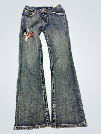Pantalon en jean bleu évasé avec patch