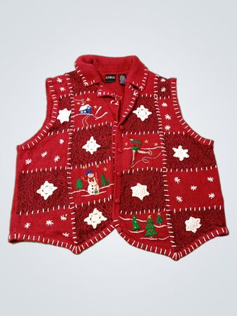 ERIKA Gilet de Noël Rouge Femme avec Bonhomme de Neige et Patineur