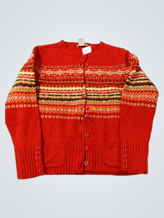 Roter Fair Isle Cardigan mit Taschen