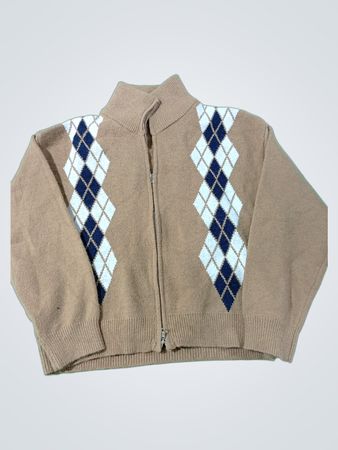 Braun kariertes Zip-Pullover